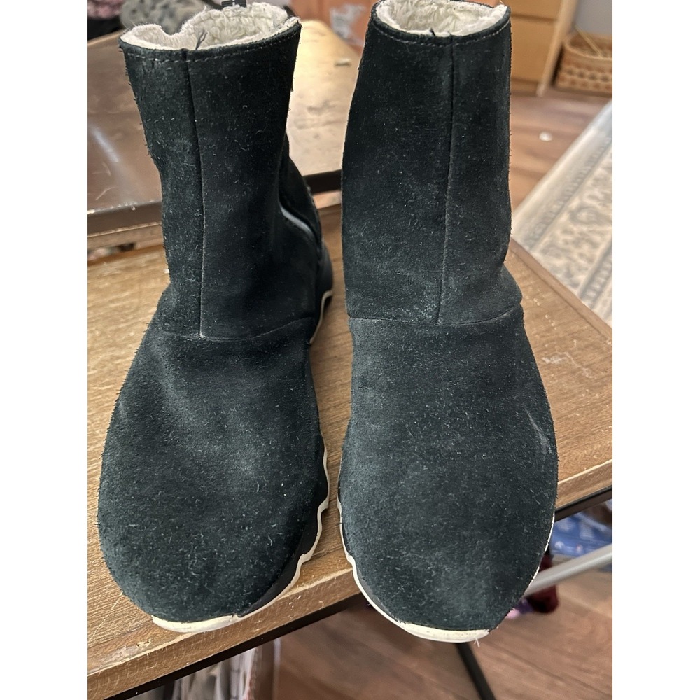 sorel boots women Kinetic Ankle Fleeced‎ Lined Black Suede Side Zip Size 7
